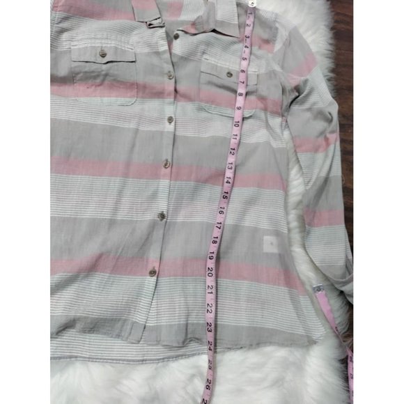 NWT Toad&Co Long Sleeve Striped Button Down Shirt Gray Pink Women's Size Medium - Picture 3 of 5